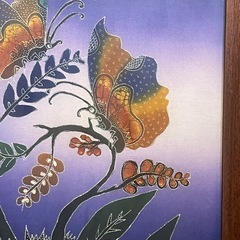 オリジナルバティック絵画　ジョグジャカルタ、ジャワ、インドネシア 花 インテリア 絵画 額装 壁掛け 額縁 真作 額 画の画像
