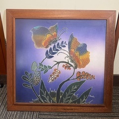 オリジナルバティック絵画　ジョグジャカルタ、ジャワ、インドネシア 花 インテリア 絵画 額装 壁掛け 額縁 真作 額 画の画像