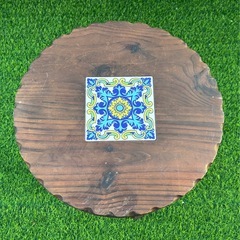 アンティーク調 サイドテーブル 木製 柄タイル 直径約45cm 高さ約56cm ラウンドテーブル インテリア 家具の画像