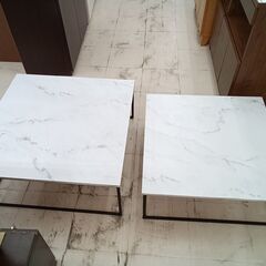 リユースのサカイ栃木店★ジモティ割あり★  テーブル ホワイト×ブラック W75×D75×H32 クリーニング済み TC11487の画像