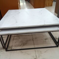 リユースのサカイ栃木店★ジモティ割あり★  テーブル ホワイト×ブラック W75×D75×H32 クリーニング済み TC11487の画像