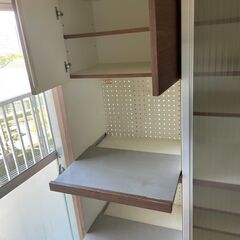 【リユースショップスパークル】レンジボード　No.107　食器棚　カップボード　ブラウン　スライド扉　セパレートタイプ　配送設置可能♪の画像