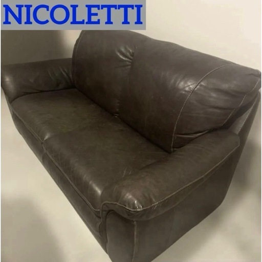 ?️【欧州家具】 Nicoletti ニコレッティ　イタリア製　高級　総本革　ソファ ダークブラウン　　　　【非対面・引き取り限定】 