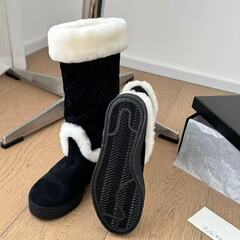 シャネル シャンゼリゼ ムートンブーツ ブラック 白毛 エディション ノワール 正規品の画像