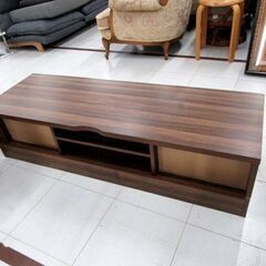 テレビ台 ローボード 幅120×奥行39.5×高さ30.5cm 引出し×2 キャスター付き 木目調 ブラウン系 リビングボード AVボード テレビボード TVボード TV台 収納家具 苫小牧西店の画像