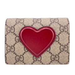 グッチ GUCCI 二つ折り財布 GGスプリーム ハートモチーフウォレット コンパクトウォレット 648848 ブラウンの画像