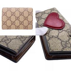 グッチ GUCCI 二つ折り財布 GGスプリーム ハートモチーフウォレット コンパクトウォレット 648848 ブラウンの画像