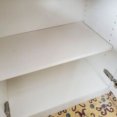 レンジ台 横幅58cm スライドテーブル 2枚扉 棚板可動式 ホワイト レンジボード 食器棚■奥行40cm×高さ106cm■近隣配送無料 買取帝国 朝霞店の画像