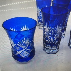 藍かすり　切子グラス　２種　９点　まとめの画像