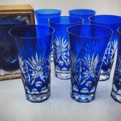 藍かすり　切子グラス　２種　９点　まとめの画像