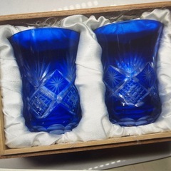 藍かすり　切子グラス　２種　９点　まとめの画像