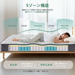 【画像用】未使用 竹繊維マットレス ダブル メモリーフォーム 5ゾーンサポート 通気性と快適な寝心地の画像