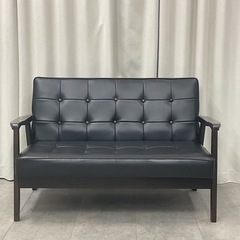KK-5【新入荷　リサイクル品】2シーターアームソファ　黒の画像