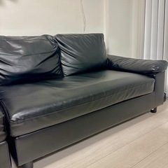 お渡し決定【東京都中央区】レザー３人がけソファ 黒の画像