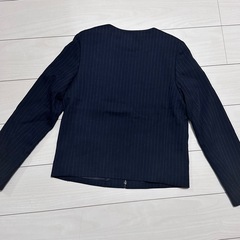 ユニクロ　ネイビー ストライプ ノーカラージャケット M UNIQLOの画像