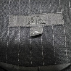 ユニクロ　ネイビー ストライプ ノーカラージャケット M UNIQLOの画像