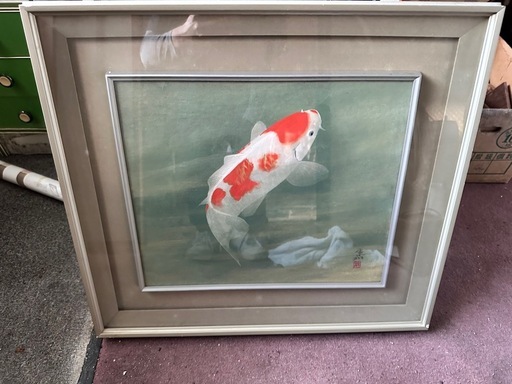 川村憲邦　“遊鯉”　日本画　Ｆ１０（１０号）