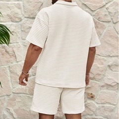 古着🉐Manfinity RSRT メンズ テクスチャー編み 短袖トップスとショーツ、夏用2点セットの画像