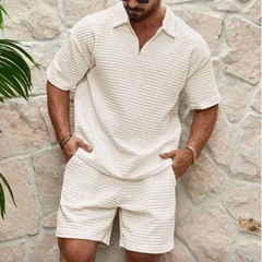 古着🉐Manfinity RSRT メンズ テクスチャー編み 短袖トップスとショーツ、夏用2点セットの画像