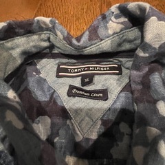 古着🉐TOMMY HILFIGER トミーヒルフィガー L　総柄 プレミアム リネン 7分袖 シャツ Lサイズの画像