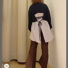 earth ニット　ミントグリーン　ショート丈　バックリボン　ハイネック　ベストの画像