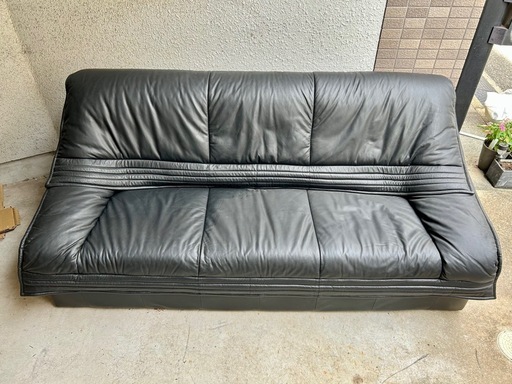 イタリア製 CONCERIA AGO S.p.A 本革ソファ 3人掛け ブラック 幅195cm 高級イタリアンレザー モダンデザイン