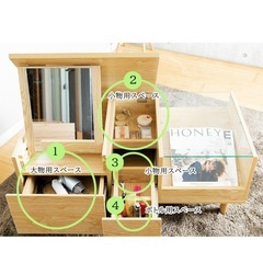 ドレッサー テーブル 北欧ドレッサー ホワイト 収納 引き出し ミラー 化粧箱 メイク  リビングテーブルの画像