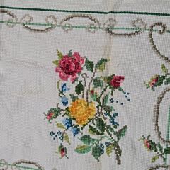 クロスステッチ 花柄 ヴィンテージ 昭和レトロテーブルクロス インテリア 雑貨の画像