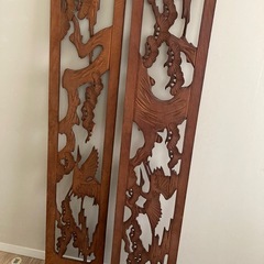 欄間2枚セット【昭和レトロ/当時物】アンティーク建具和室木工品工芸品の画像