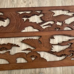 欄間2枚セット【昭和レトロ/当時物】アンティーク建具和室木工品工芸品の画像