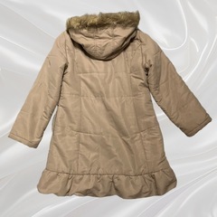 ダウンロングコート フード付き　ベージュ160サイズの画像
