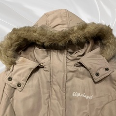 ダウンロングコート フード付き　ベージュ160サイズの画像