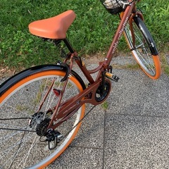 〔週末価格〕激安早い者勝ち６段変速ギア自転車・ブラウン・オレンジほぼ本体新品の画像