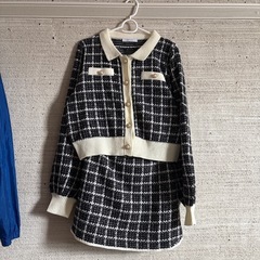 ツイードニットセットアップ 黒 の画像