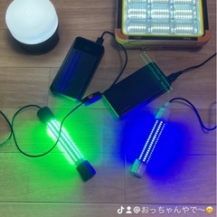 バケツ類やクーラーボックス、道具入れ　モバイルバッテリー✖️2個、集魚灯✖️2個、3000Wと1000W LEDも付けて
の画像