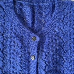 ハンドメイド カーディガン 手作り ブルー Mサイズ～Lサイズ相当 中古品  の画像