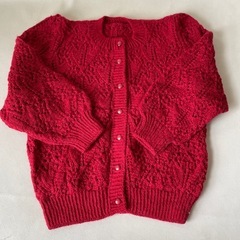 ハンドメイド カーディガン 手作り レッド Mサイズ～Lサイズ相当 中古品  の画像