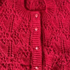 ハンドメイド カーディガン 手作り レッド Mサイズ～Lサイズ相当 中古品  の画像