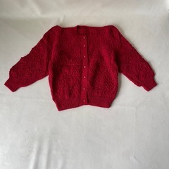 ハンドメイド カーディガン 手作り レッド Mサイズ～Lサイズ相当 中古品  の画像