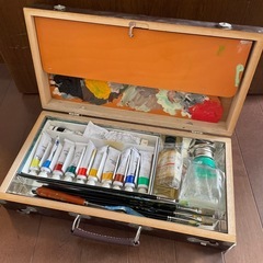 古道具、アンティーク風木箱(絵の具セット)の画像