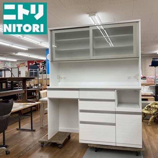 ジモティー限定価格！S739 ⭐ NITORI ニトリ キッチンボード 食器棚 リガーレ160 ソフトクローズ＆モイス搭載 幅160cm  USED 綺麗
