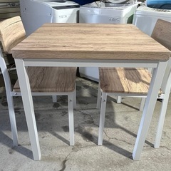 ダイニングセット　テーブル・チェア３点セット　アイリスプラザ　ホワイト／ナチュラル　ヴィンテージ風　カフェ風　北欧調の画像