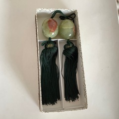 風鎮　高級大理石　掛け軸重り　掛け軸　マーブル　オニックス　グリーン　箱付の画像