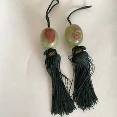 風鎮　高級大理石　掛け軸重り　掛け軸　マーブル　オニックス　グリーン　箱付の画像