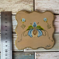 木製　置物　下敷き　花柄　トールペイント　マーガレット レトロ　プレート　アンティーク　コースター　プレート　リバーシブル　レトロ　雑貨　インテリアの画像