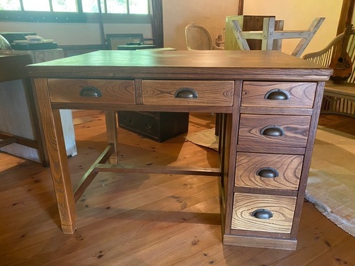 「レトロ事務机 片袖デスク W105 アンティーク 無垢材」