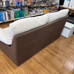 3人掛けソファー 使用感有り ファブリック 程度B ホワイト×ブラウン【取りに来れる方限定】の画像