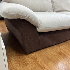 3人掛けソファー 使用感有り ファブリック 程度B ホワイト×ブラウン【取りに来れる方限定】の画像