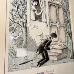 レイモン・ペイネ　内気な恋人　リトグラフ　600部限定　直筆サイン入り　オリジナル切手付き　印有　額装品 （Raymond Peynet lithograph “Les Amoureux Timides” limited edition signed with original stamp framed art）の画像