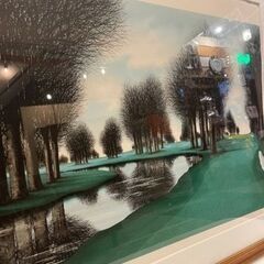 《商談中》【武蔵小山店】ジャック・デペルト　リトグラフ　大判　サインあり　エディションあり　木製フレーム　チーク　チーク材　アバディーン　ゴルフ　アートフォーラム　アートフォーラム株式会社 （Jacques DEPERTHES lithograph signed limited edition teak frame Aberdeen golf Art Forum Japan）の画像